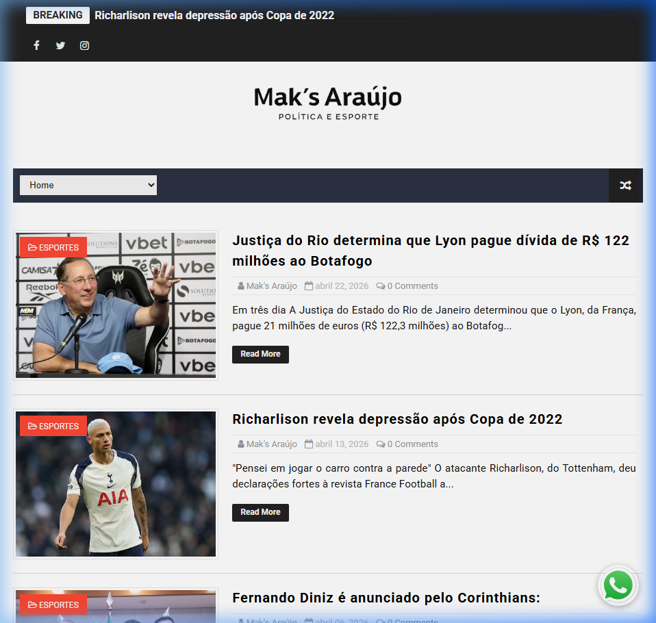 Screenshot original do site Mak's Araújo
